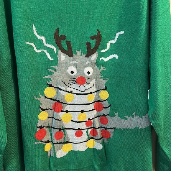 NWT Tipsy Elves Electrocuted Cat Ugly Christmas Sweater - Picture 2 of 7